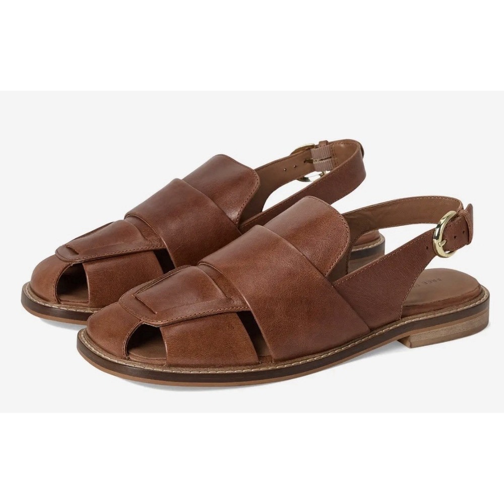 New Free People 8 Libby Fisherman Brown Vachetta Leather Slingback Sandals $138